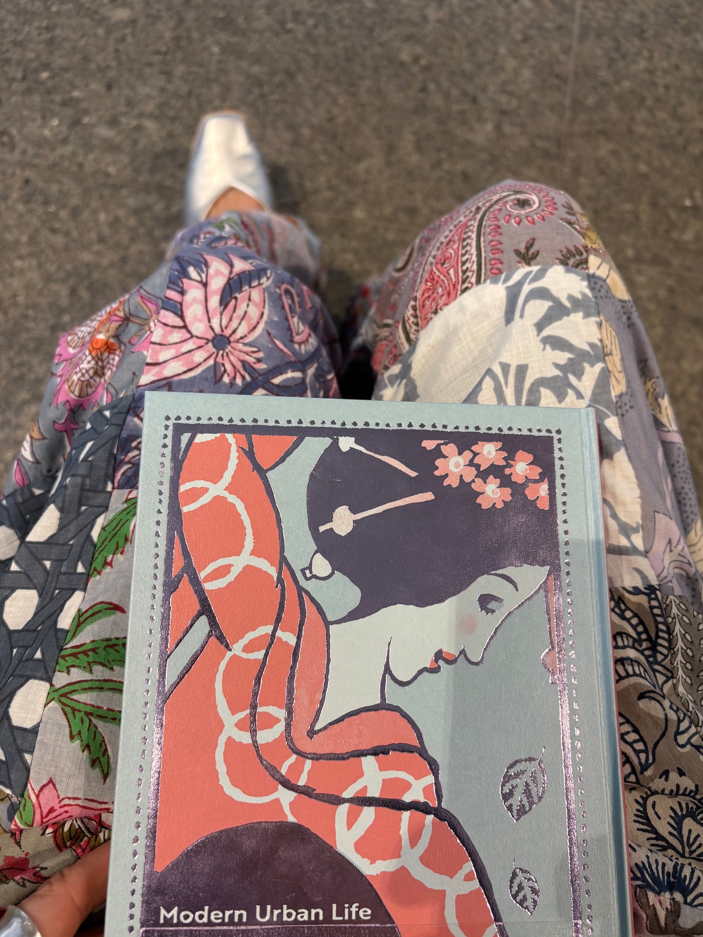 グレーblockprintパッチワークパンツ