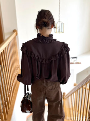 フリルネックボリュームスリーブブラウス