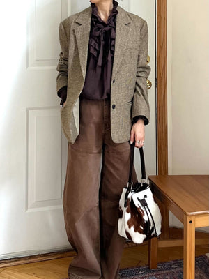 フリルネックボリュームスリーブブラウス