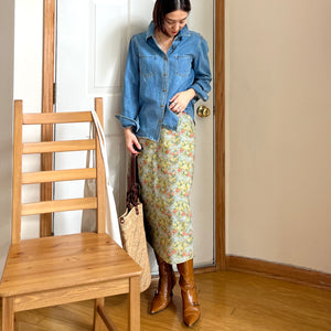 リネンコットン レトロフラワー ナロースカート