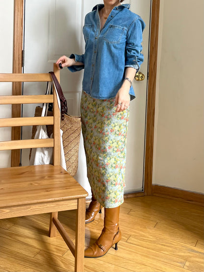 リネンコットン レトロフラワー ナロースカート