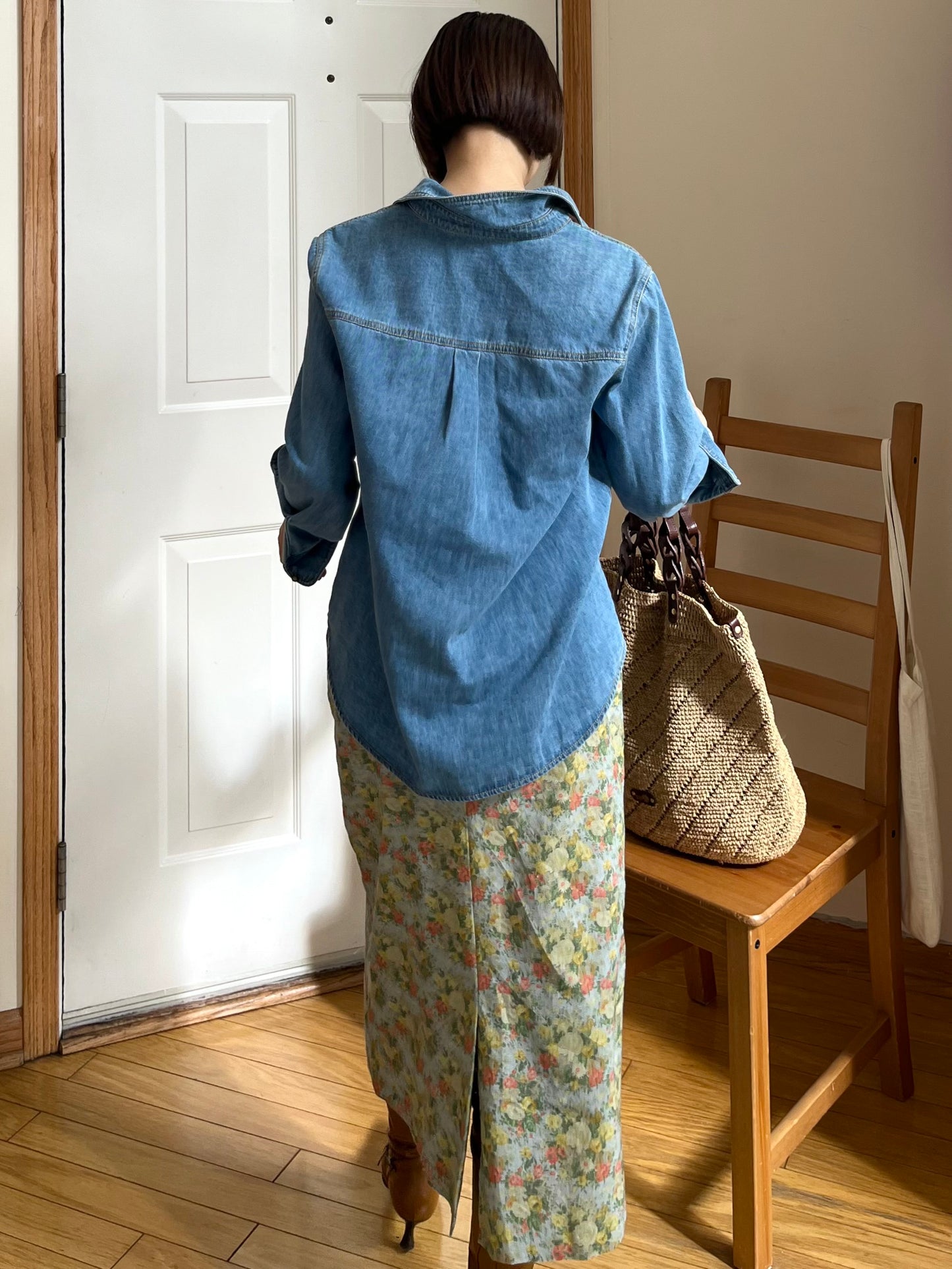 リネンコットン レトロフラワー ナロースカート