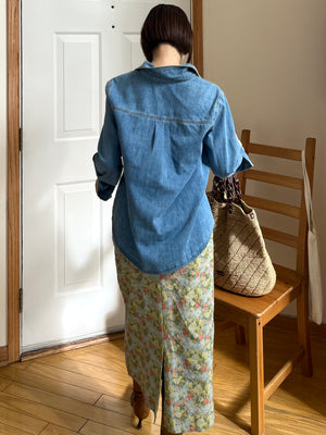 リネンコットン レトロフラワー ナロースカート