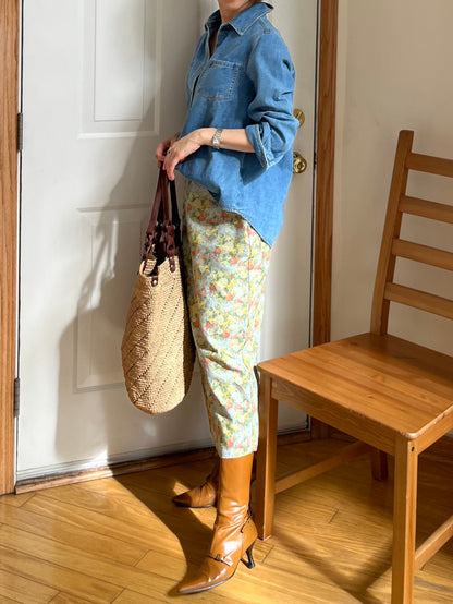 リネンコットン レトロフラワー ナロースカート