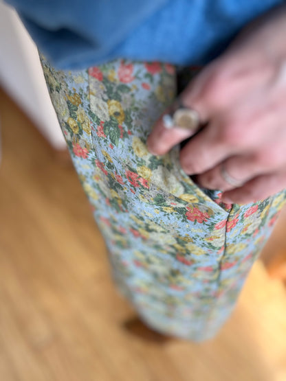 リネンコットン レトロフラワー ナロースカート