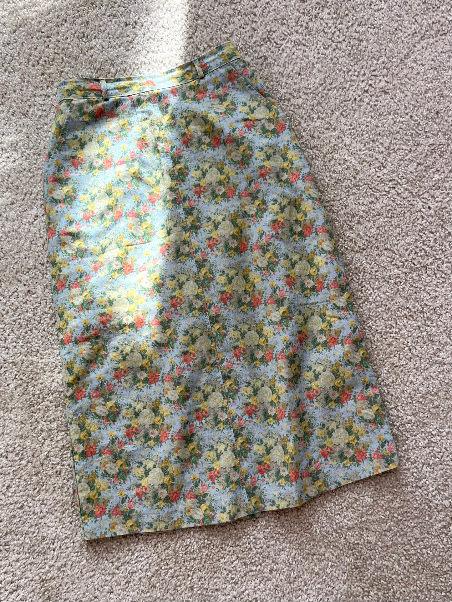 リネンコットン レトロフラワー ナロースカート