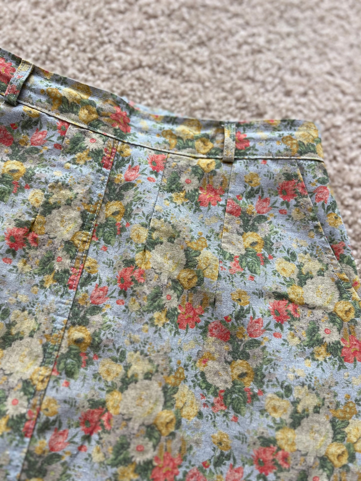 リネンコットン レトロフラワー ナロースカート