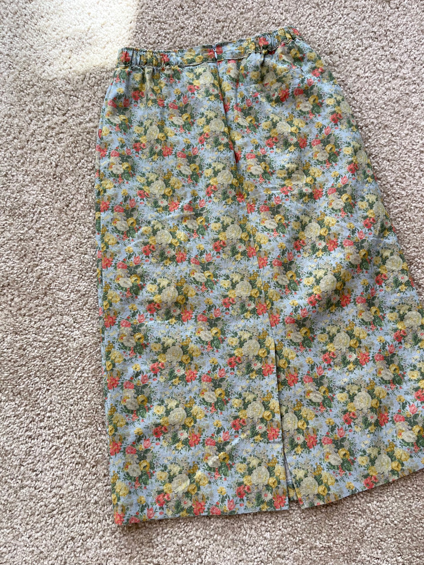 リネンコットン レトロフラワー ナロースカート