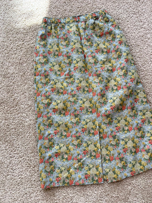 リネンコットン レトロフラワー ナロースカート