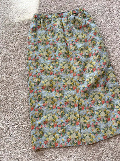 リネンコットン レトロフラワー ナロースカート