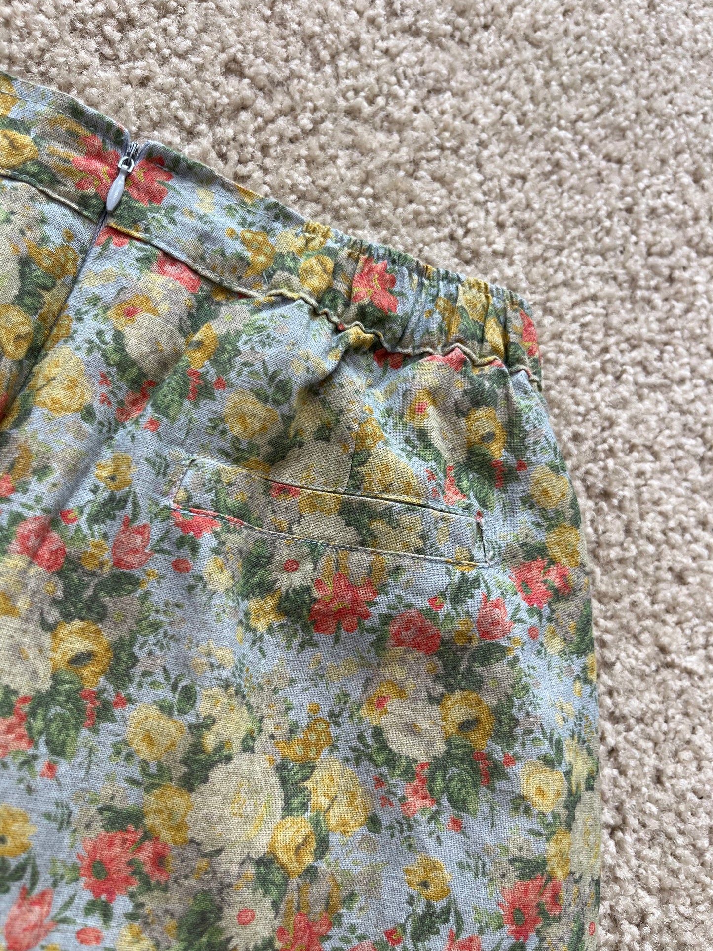 リネンコットン レトロフラワー ナロースカート