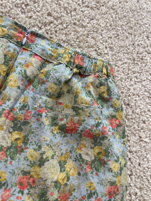 リネンコットン レトロフラワー ナロースカート