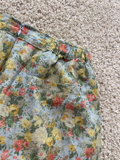 リネンコットン レトロフラワー ナロースカート