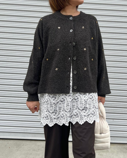 刺繍ニットカーディガン