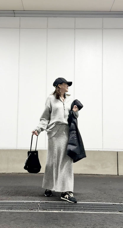 ハーフジップセットアップニット