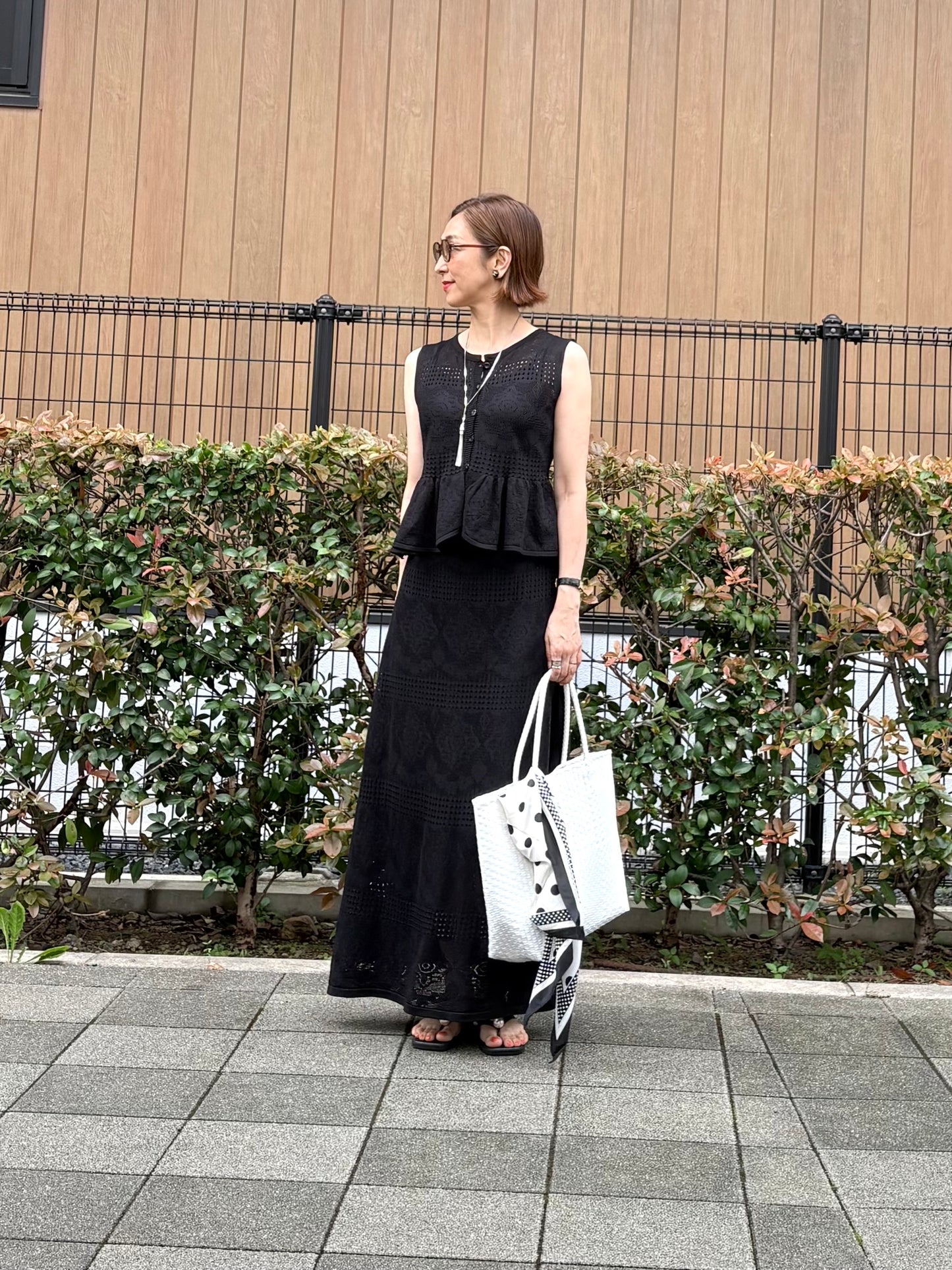 透かし編みレースニット ペプラムセットアップ
