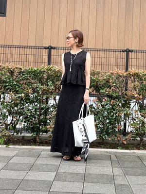 透かし編みレースニット ペプラムセットアップ