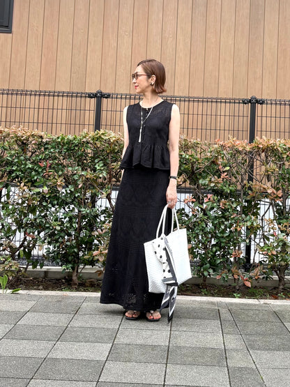 透かし編みレースニット ペプラムセットアップ