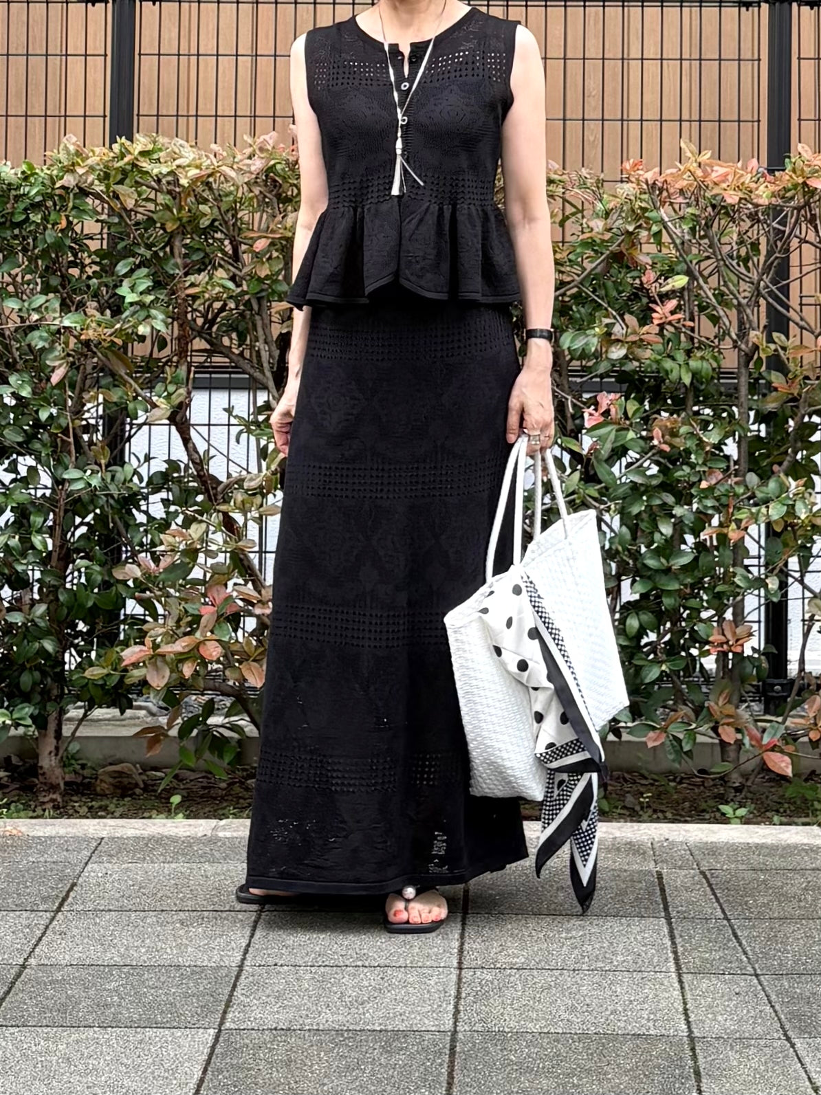 透かし編みレースニット ペプラムセットアップ