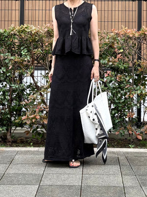 透かし編みレースニット ペプラムセットアップ