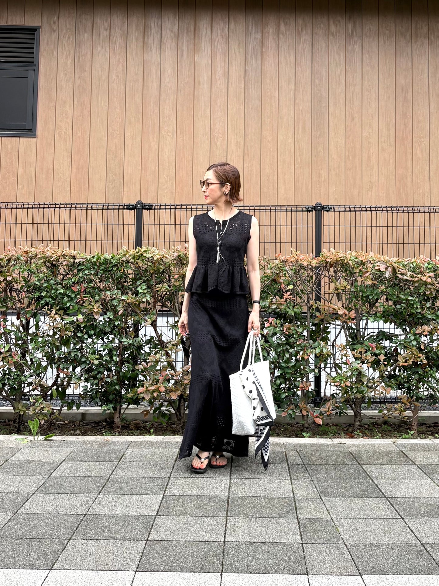 透かし編みレースニット ペプラムセットアップ