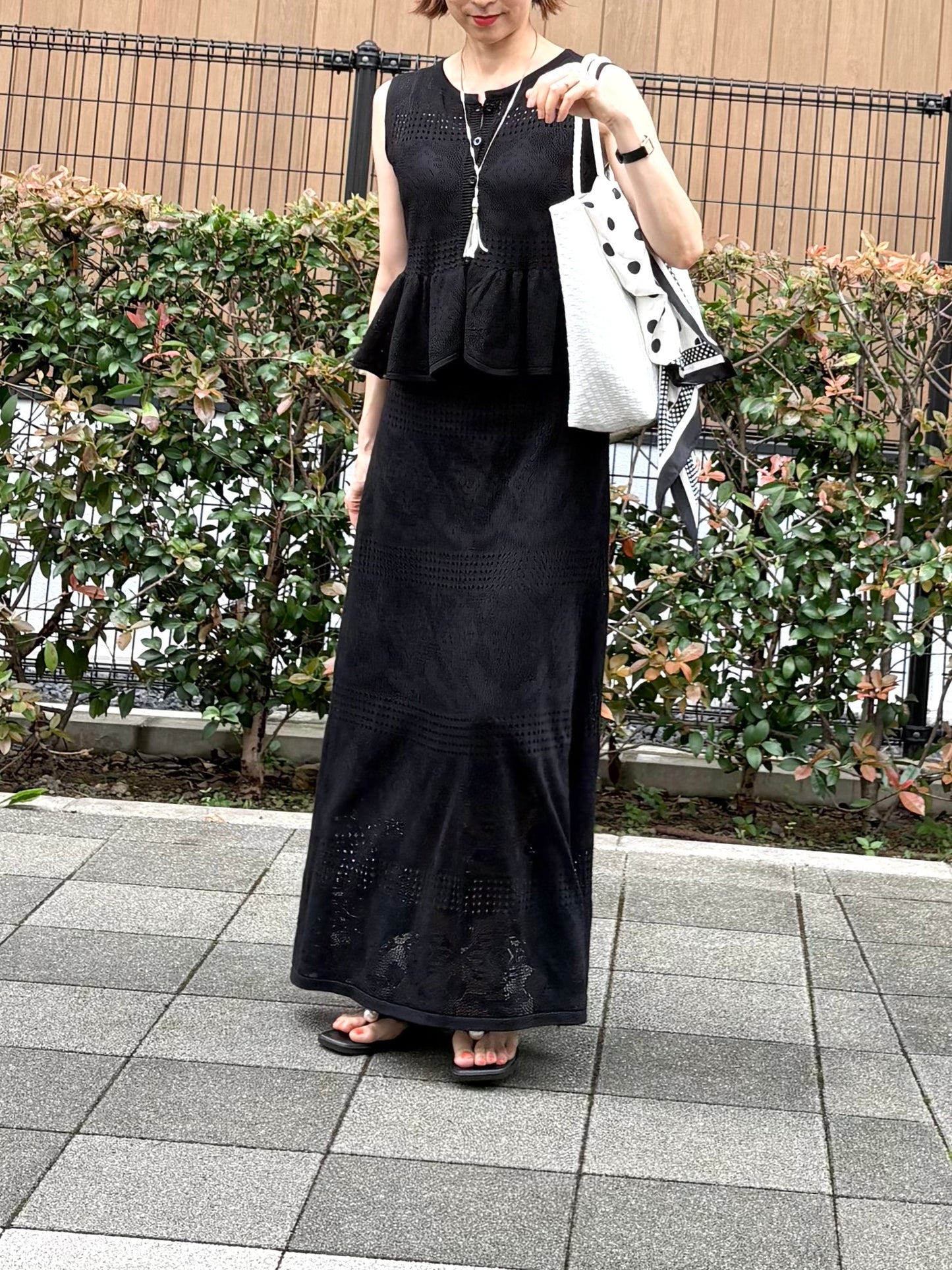 透かし編みレースニット ペプラムセットアップ