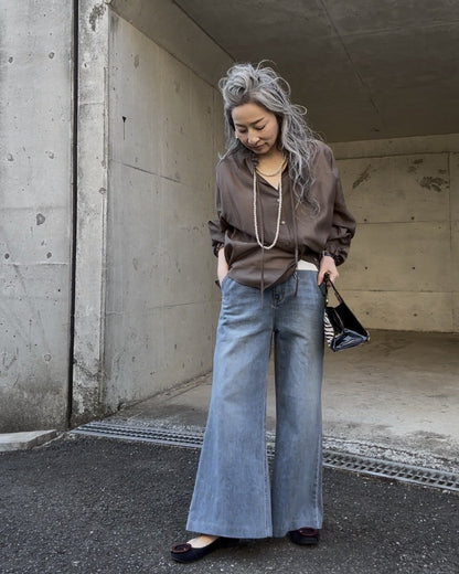 ダークブラウン シアーブラウス