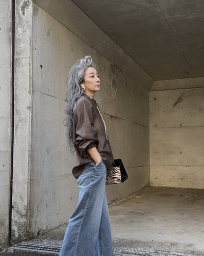 ダークブラウン シアーブラウス