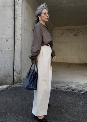 コットンキャンバス タックワイドストレートパンツ