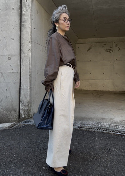 コットンキャンバス タックワイドストレートパンツ