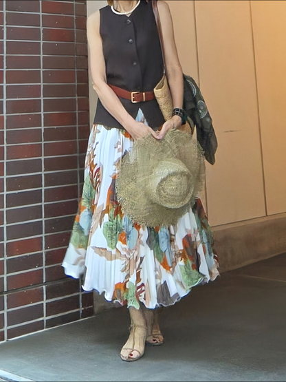 プリントプリーツロングスカート