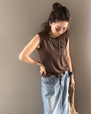 リネンノースリーブトップ