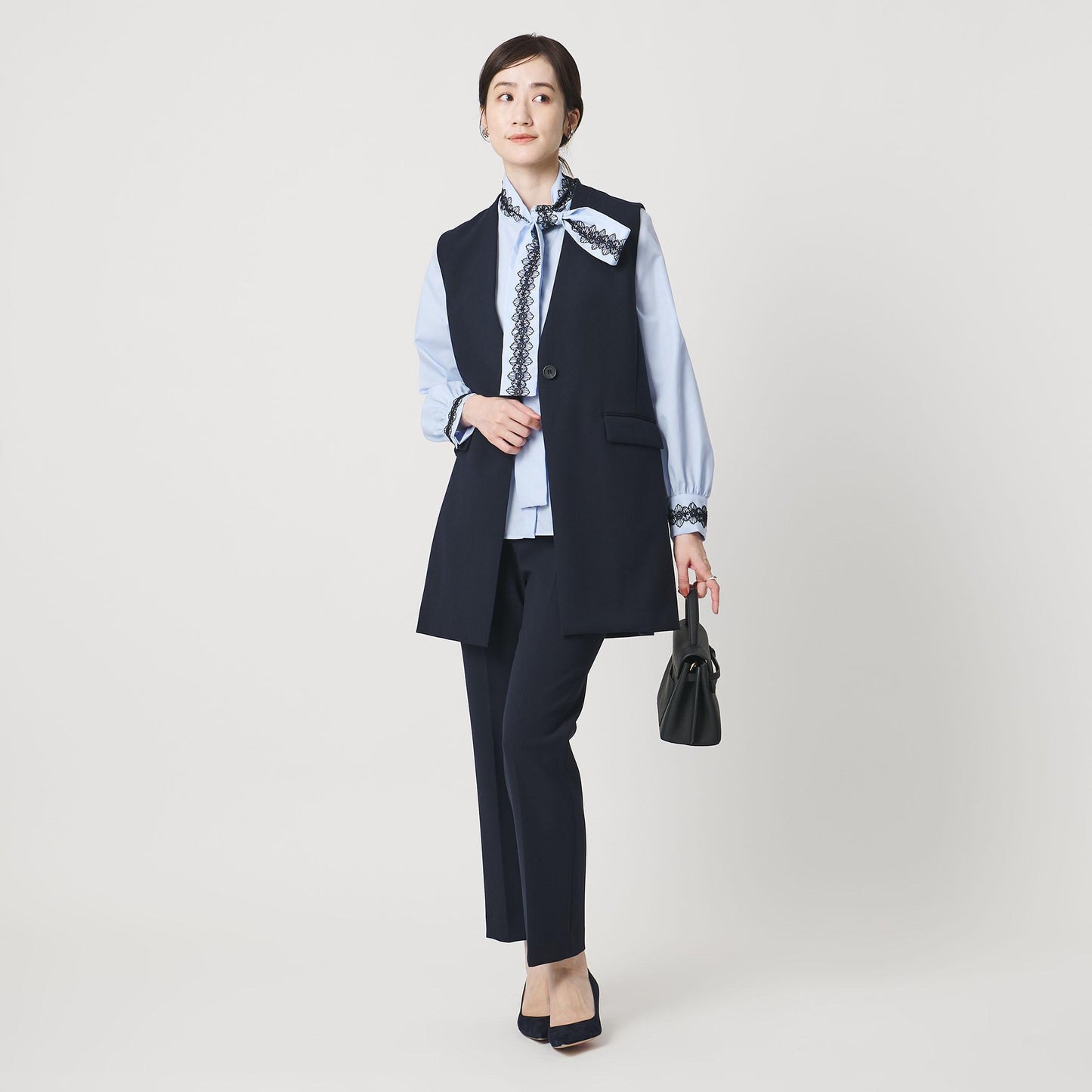 レース コンビ ボウタイ リボン ブラウス ‐ウォッシャブル‐