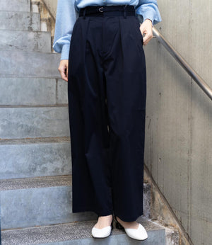 ベルト付きハイウエストストレートパンツ