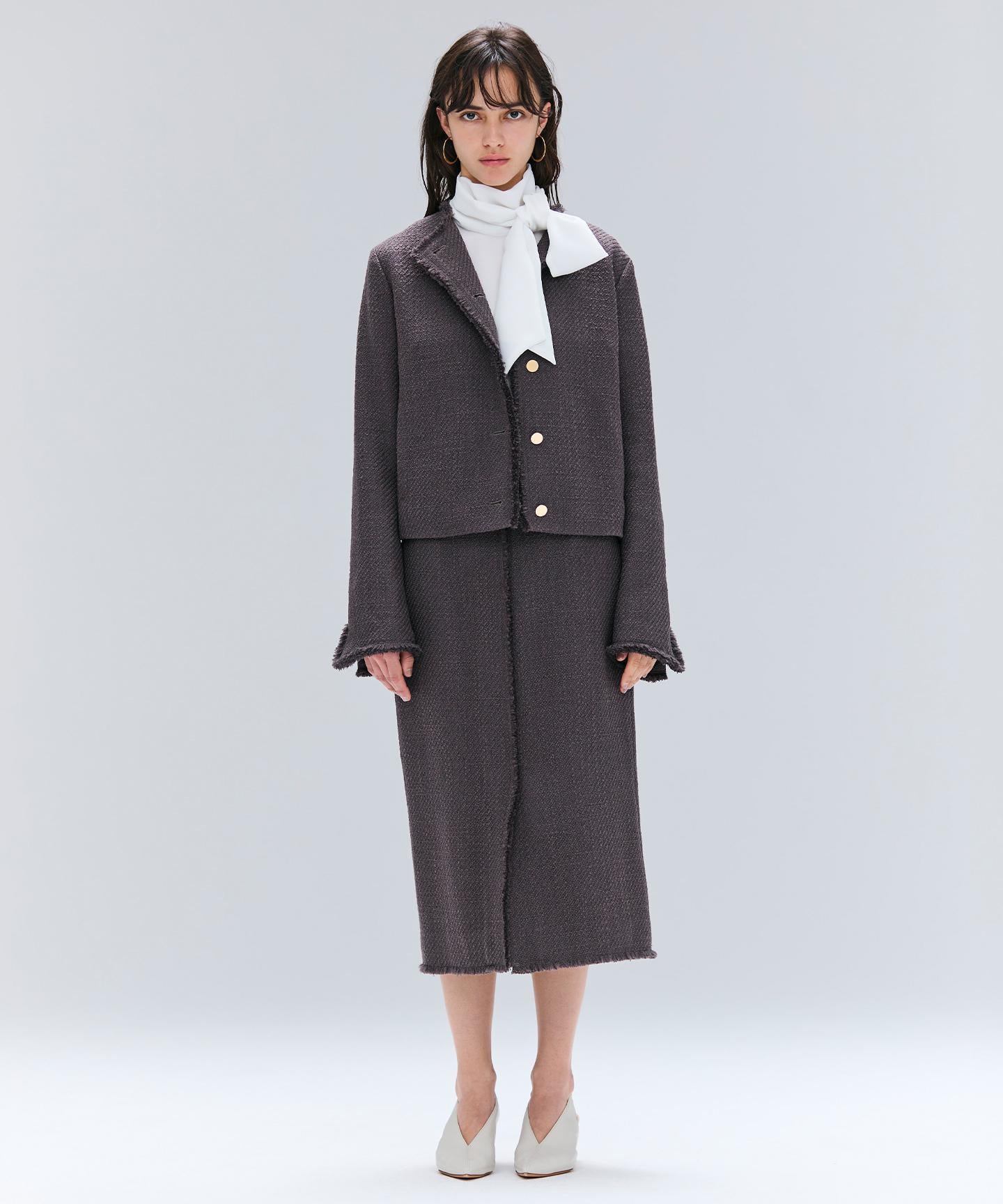 MULLIN / ウールツイードメタルボタンノーカラージャケット