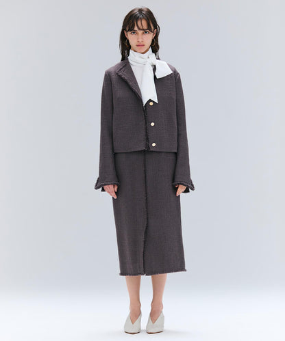 MULLIN / ウールツイードメタルボタンノーカラージャケット