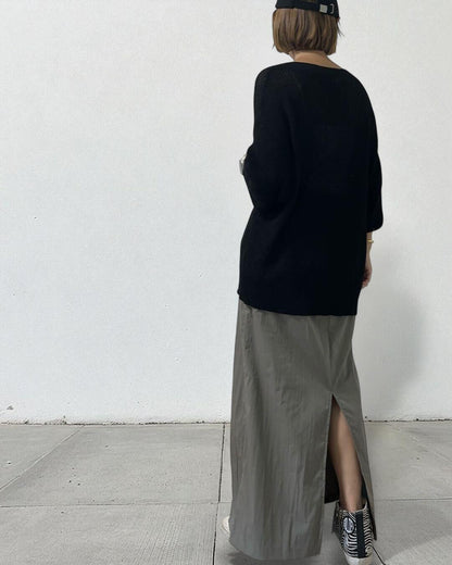 Vネックメッシュオーバーニット