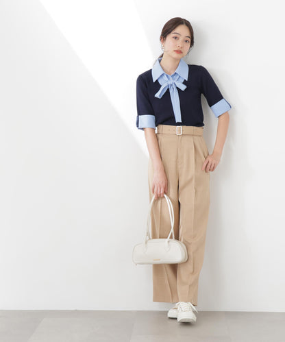 ＜ウォッシャブル＞ベルト付きタックワイドパンツ　26SS