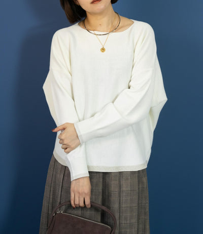 ラメボートネックラウンドニット