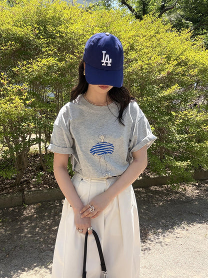 ドローイングプリントコットンTシャツ