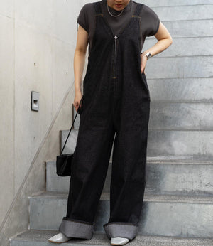 Vネックデニムオールインワン