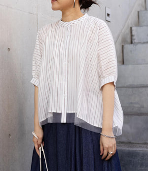 チュールレイヤードドレープブラウス