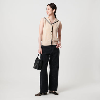 スカラップ セーラー ノースリーブ ニット ウォッシャブル – &DROBE