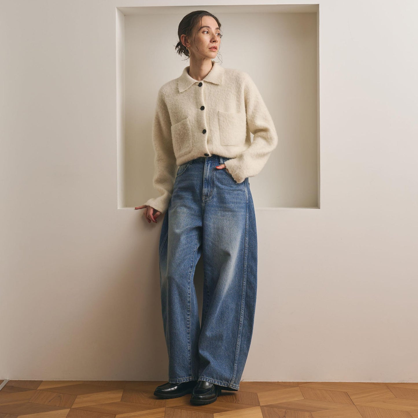 コットンデニム カーブパンツ