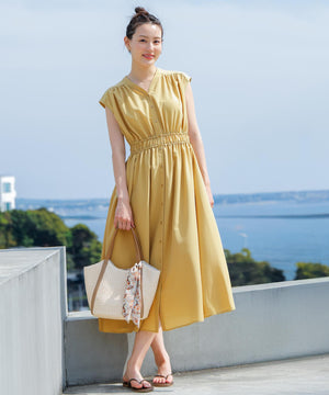 フロントボタンギャザー ワンピース