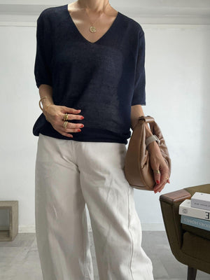 Vネックリネンカットソー
