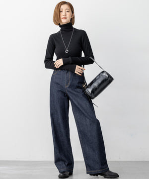 ウーステッドウール リブタートル ニット