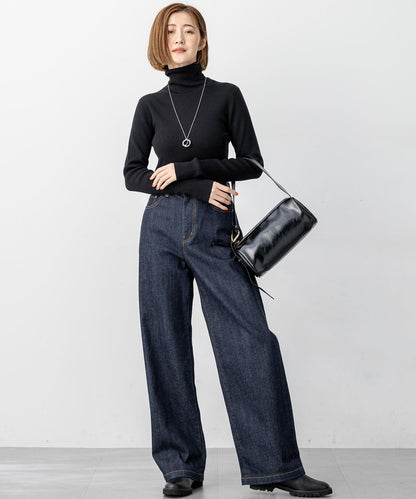 ウーステッドウール リブタートル ニット