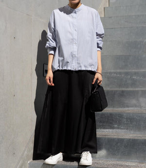 ラメストライプバッグギャザーシャツ