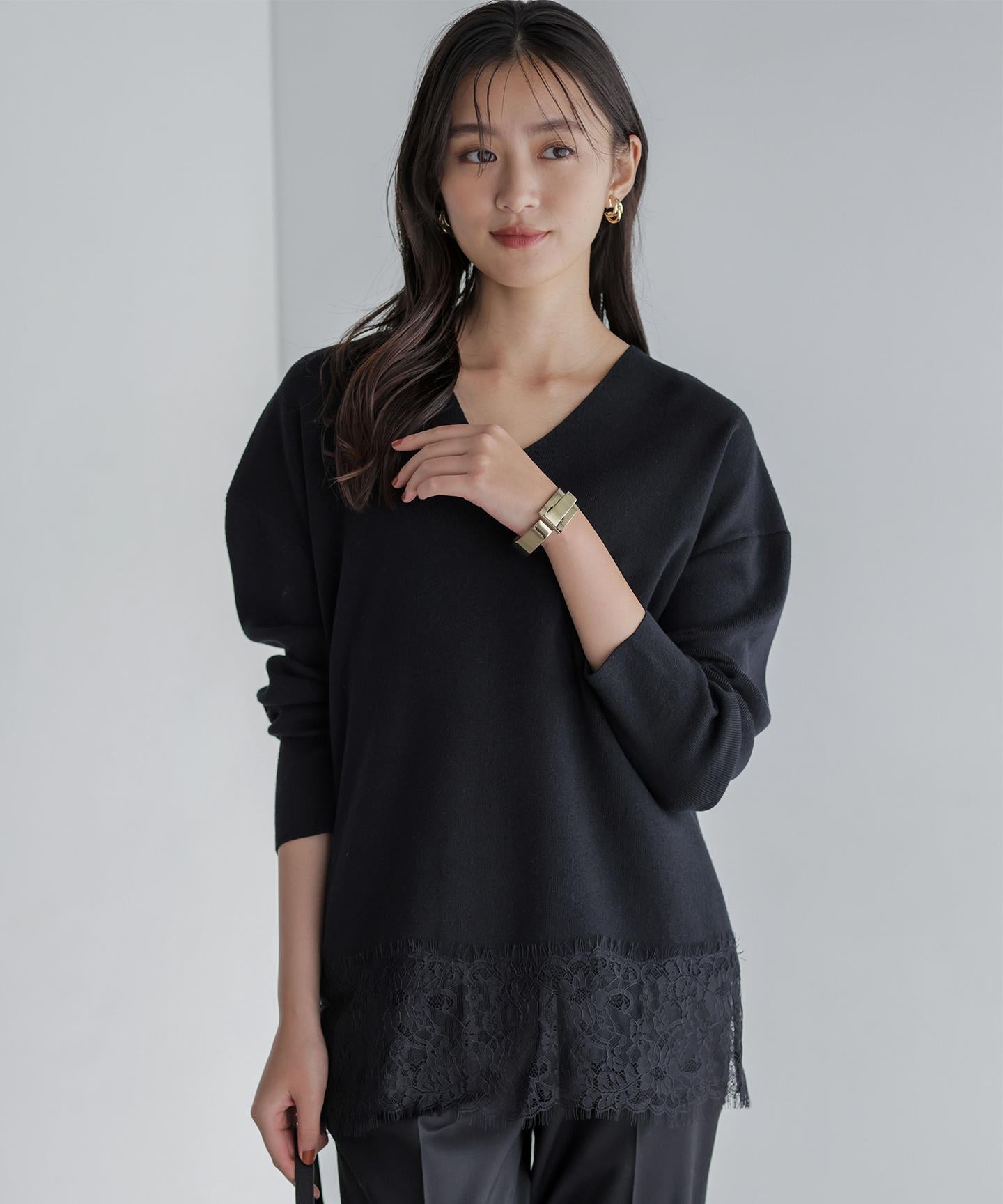 レースモチーフニットプルオーバー